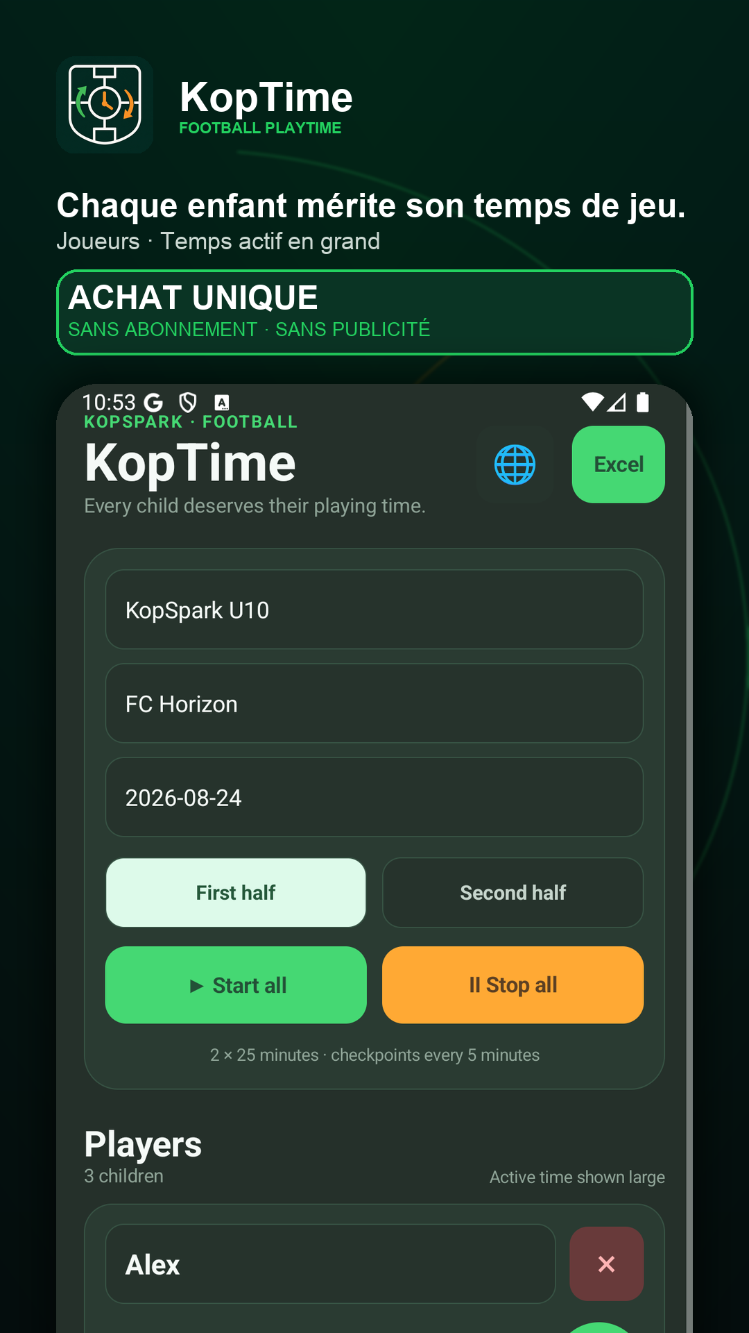Écran principal KopTime